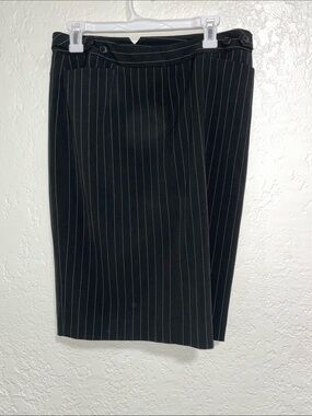 Norma Kamali Black Pinstripe Pencil Skirt with White Stripes